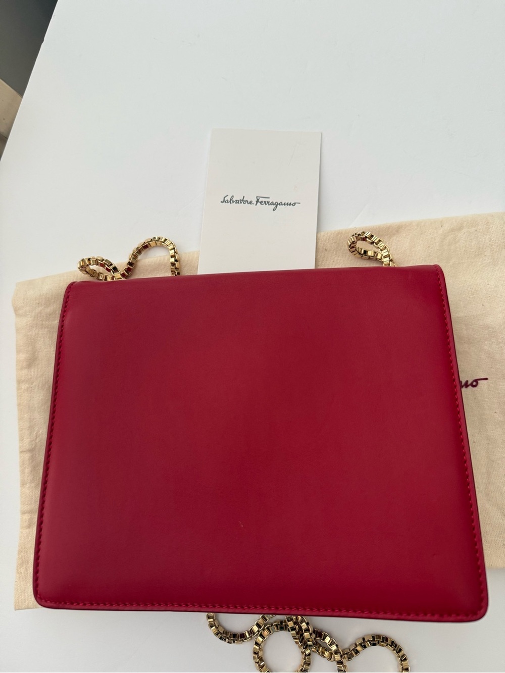 Authentic Ferragamo Red Leather Gancini Crossbody Bag with Gold hardware - Picture 7 of 11